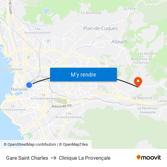 Gare Saint Charles to Clinique La Provençale map