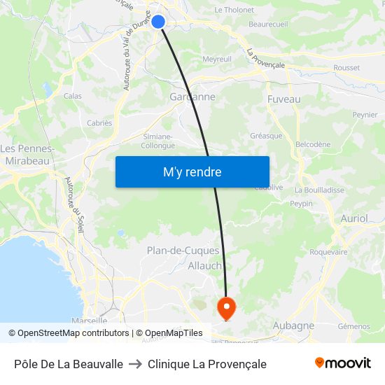 Pôle De La Beauvalle to Clinique La Provençale map