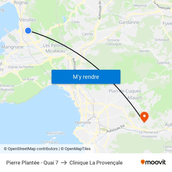Pierre Plantée - Quai 7 to Clinique La Provençale map