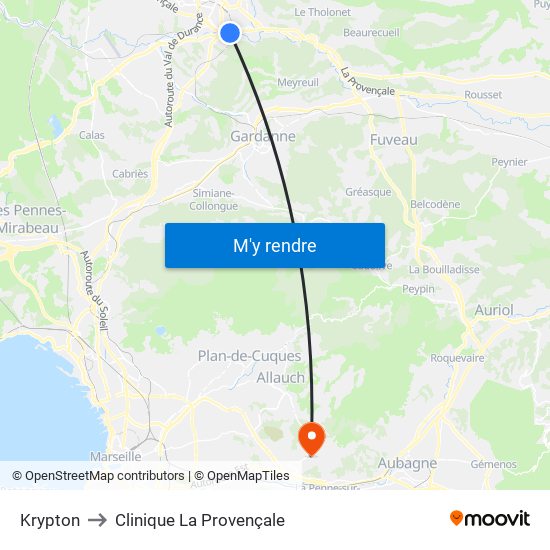 Krypton to Clinique La Provençale map