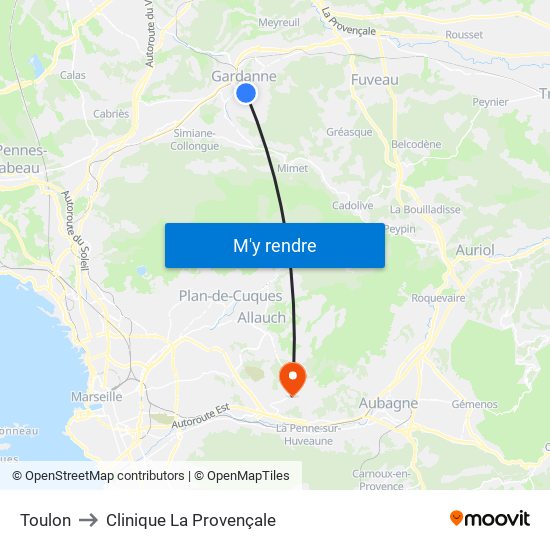 Toulon to Clinique La Provençale map