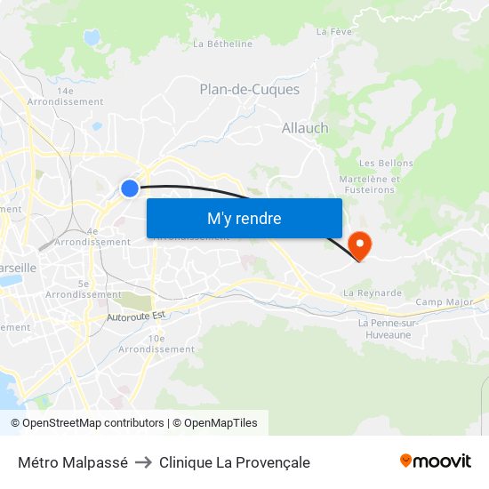 Métro Malpassé to Clinique La Provençale map