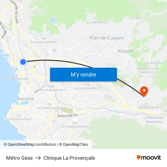 Métro Gèze to Clinique La Provençale map