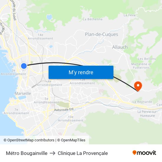 Métro Bougainville to Clinique La Provençale map