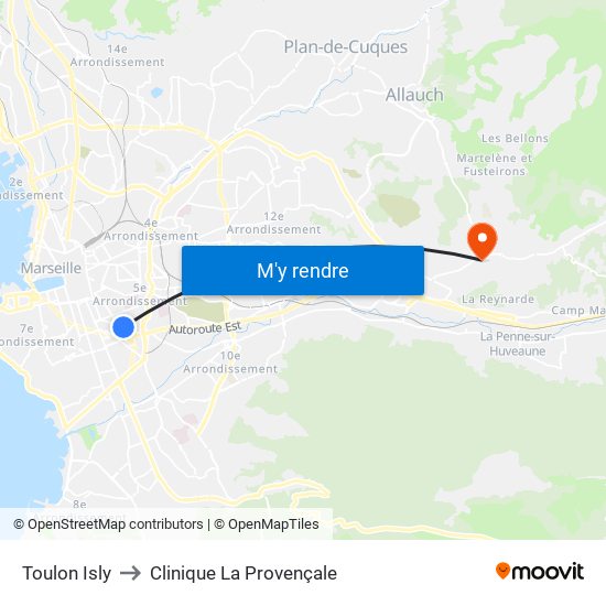 Toulon Isly to Clinique La Provençale map