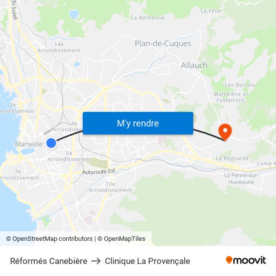 Réformés Canebière to Clinique La Provençale map