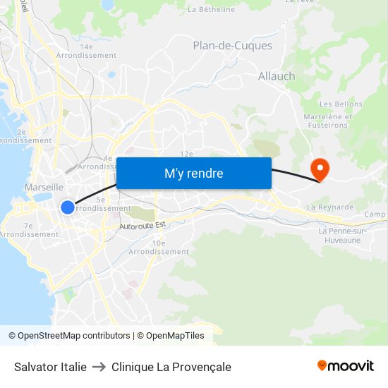 Salvator Italie to Clinique La Provençale map