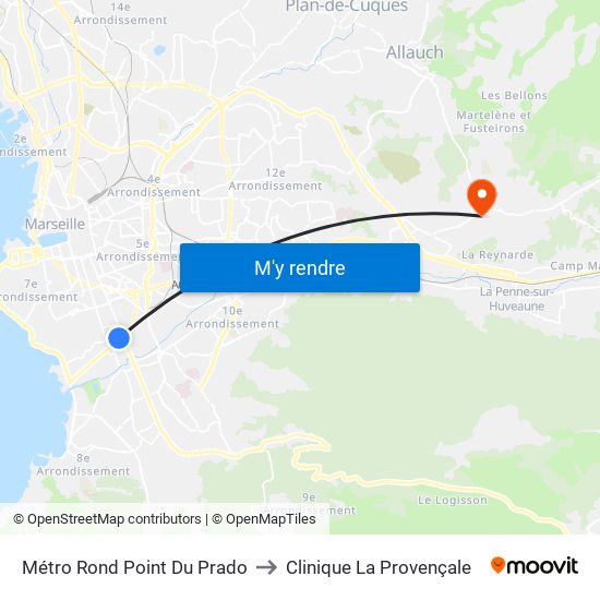Métro Rond Point Du Prado to Clinique La Provençale map