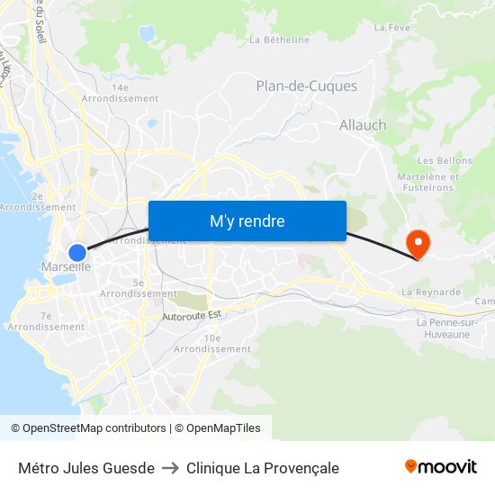 Métro Jules Guesde to Clinique La Provençale map