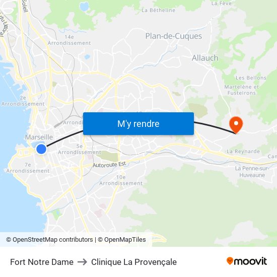 Fort Notre Dame to Clinique La Provençale map