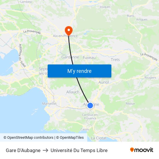 Gare D'Aubagne to Université Du Temps Libre map