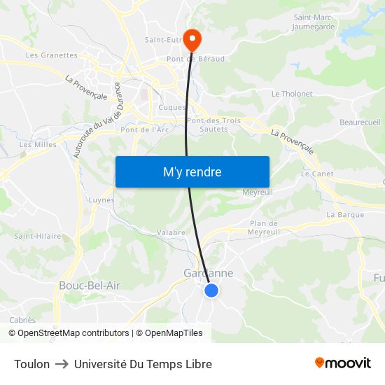 Toulon to Université Du Temps Libre map
