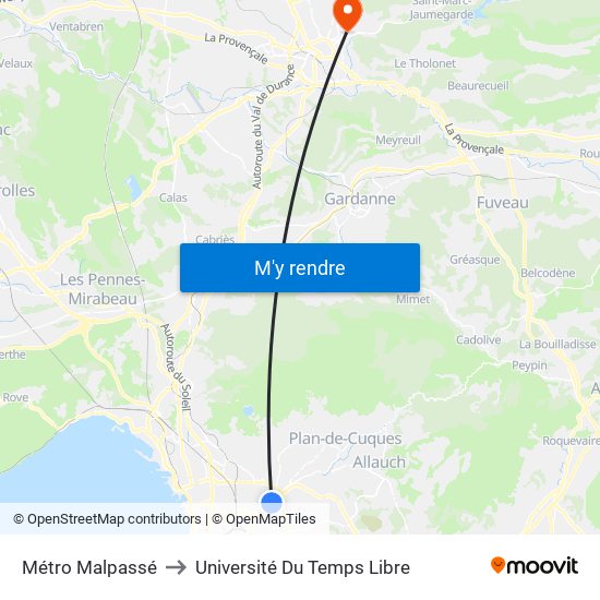 Métro Malpassé to Université Du Temps Libre map