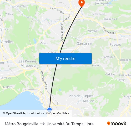 Métro Bougainville to Université Du Temps Libre map