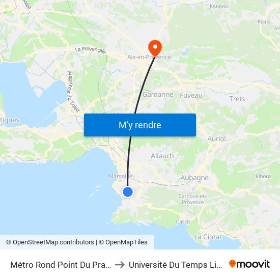Métro Rond Point Du Prado to Université Du Temps Libre map