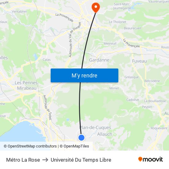 Métro La Rose to Université Du Temps Libre map