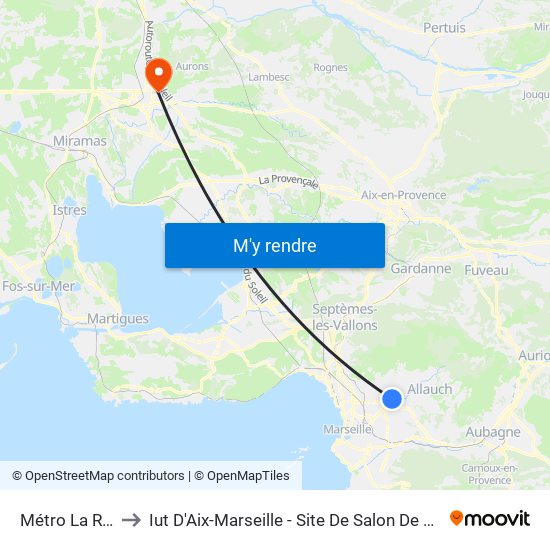 Métro La Rose to Iut D'Aix-Marseille - Site De Salon De Provence map