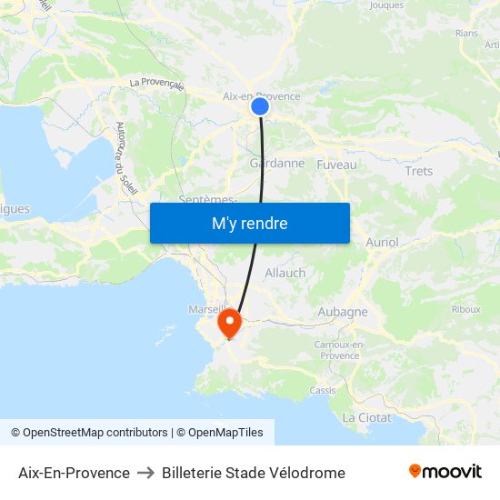 Aix-En-Provence to Billeterie Stade Vélodrome map