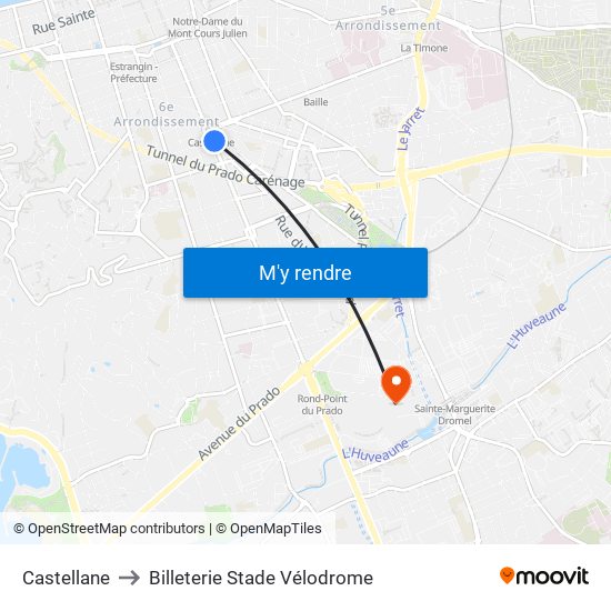 Castellane to Billeterie Stade Vélodrome map