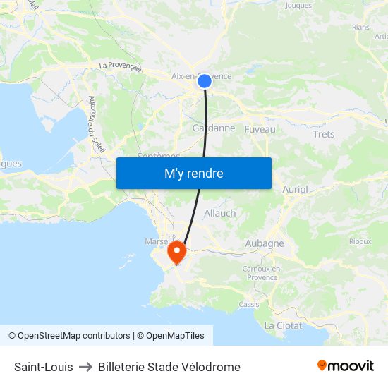 Saint-Louis to Billeterie Stade Vélodrome map