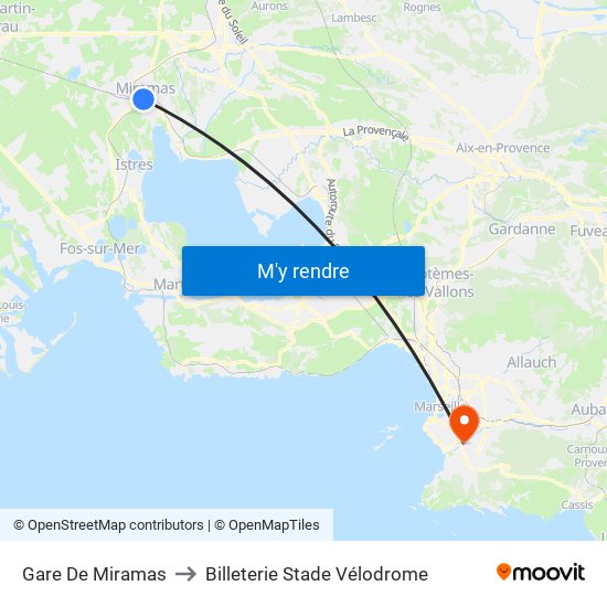 Gare De Miramas to Billeterie Stade Vélodrome map