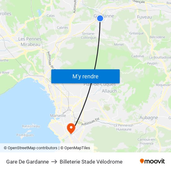Gare De Gardanne to Billeterie Stade Vélodrome map