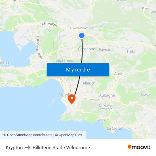 Krypton to Billeterie Stade Vélodrome map