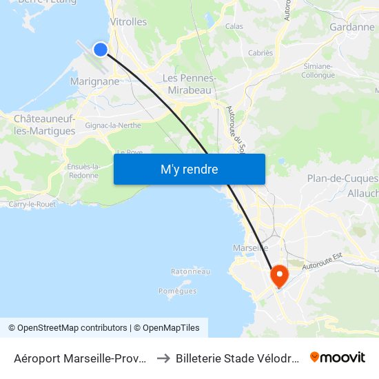 Aéroport Marseille-Provence to Billeterie Stade Vélodrome map