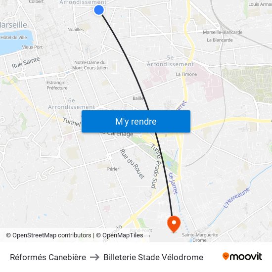 Réformés Canebière to Billeterie Stade Vélodrome map