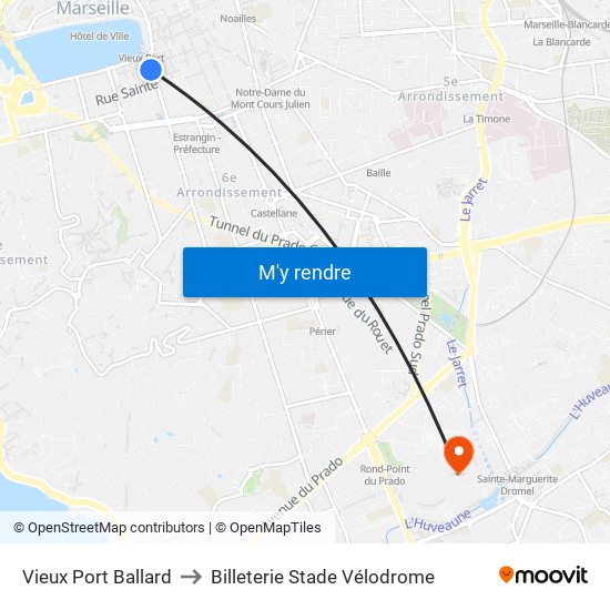 Vieux Port Ballard to Billeterie Stade Vélodrome map