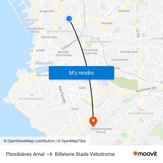 Plombières Arnal to Billeterie Stade Vélodrome map