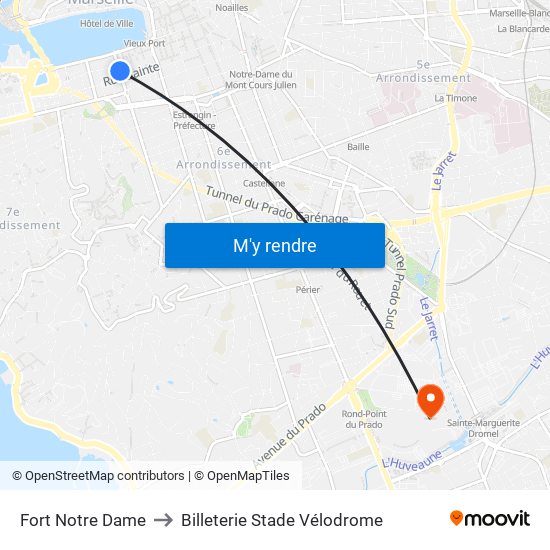 Fort Notre Dame to Billeterie Stade Vélodrome map