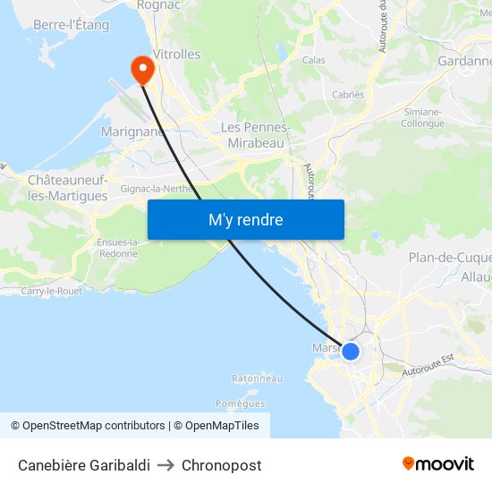 Canebière Garibaldi to Chronopost map