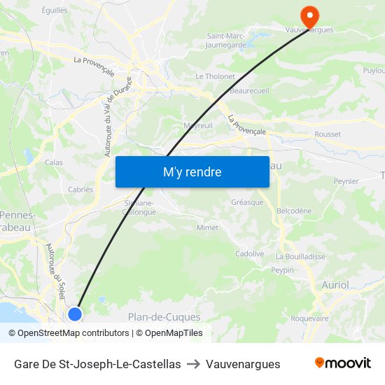 Gare De St-Joseph-Le-Castellas to Vauvenargues map