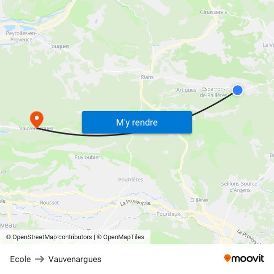 Ecole to Vauvenargues map