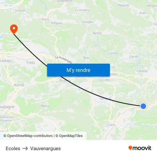 Ecoles to Vauvenargues map
