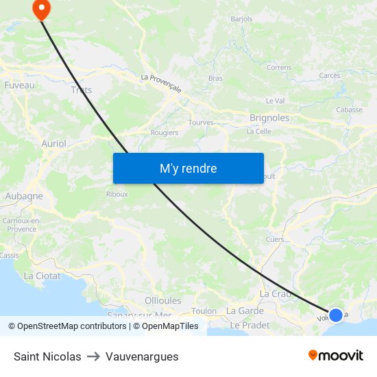 Saint Nicolas to Vauvenargues map