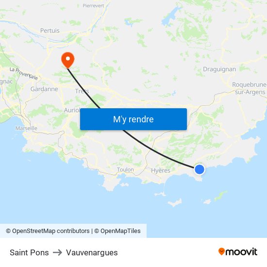 Saint Pons to Vauvenargues map
