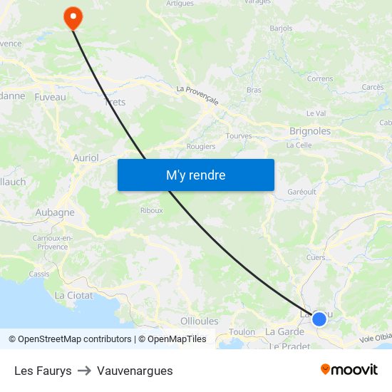 Les Faurys to Vauvenargues map