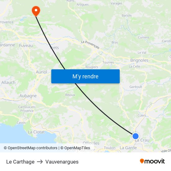 Le Carthage to Vauvenargues map