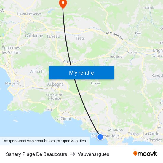 Sanary Plage De Beaucours to Vauvenargues map