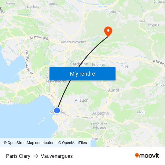 Paris Clary to Vauvenargues map