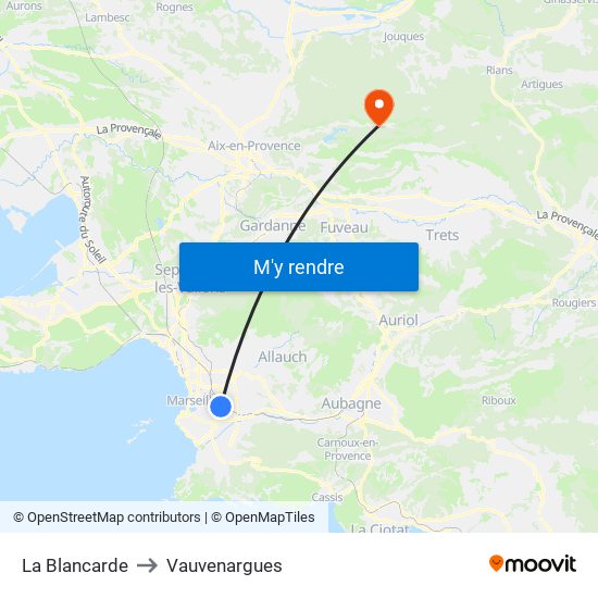 La Blancarde to Vauvenargues map