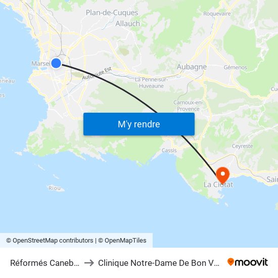 Réformés Canebière to Clinique Notre-Dame De Bon Voyage map