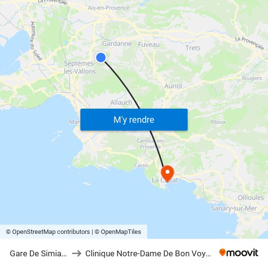Gare De Simiane to Clinique Notre-Dame De Bon Voyage map