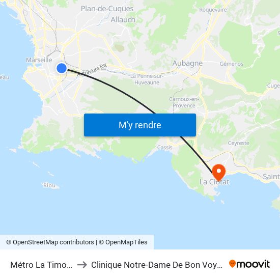 Métro La Timone to Clinique Notre-Dame De Bon Voyage map