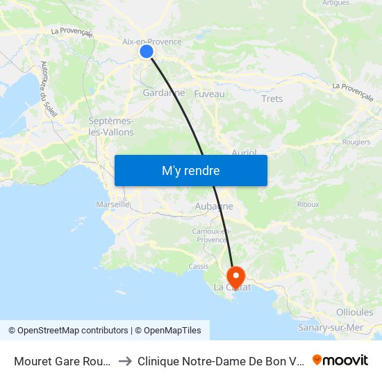 Mouret Gare Routière to Clinique Notre-Dame De Bon Voyage map