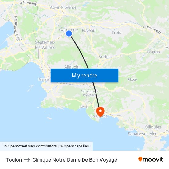 Toulon to Clinique Notre-Dame De Bon Voyage map