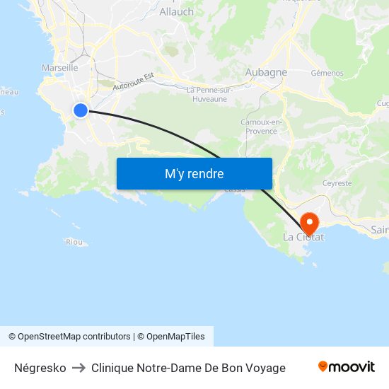 Négresko to Clinique Notre-Dame De Bon Voyage map