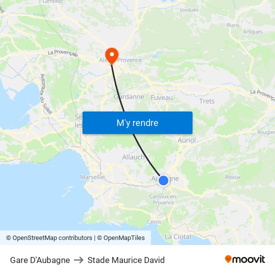 Gare D'Aubagne to Stade Maurice David map